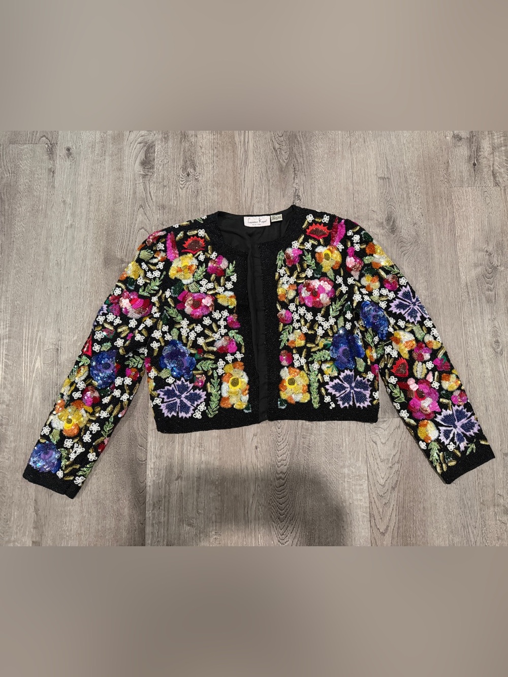 Laurence Kazar Vintage Multi-Colored Floral Sequin Jacket M
